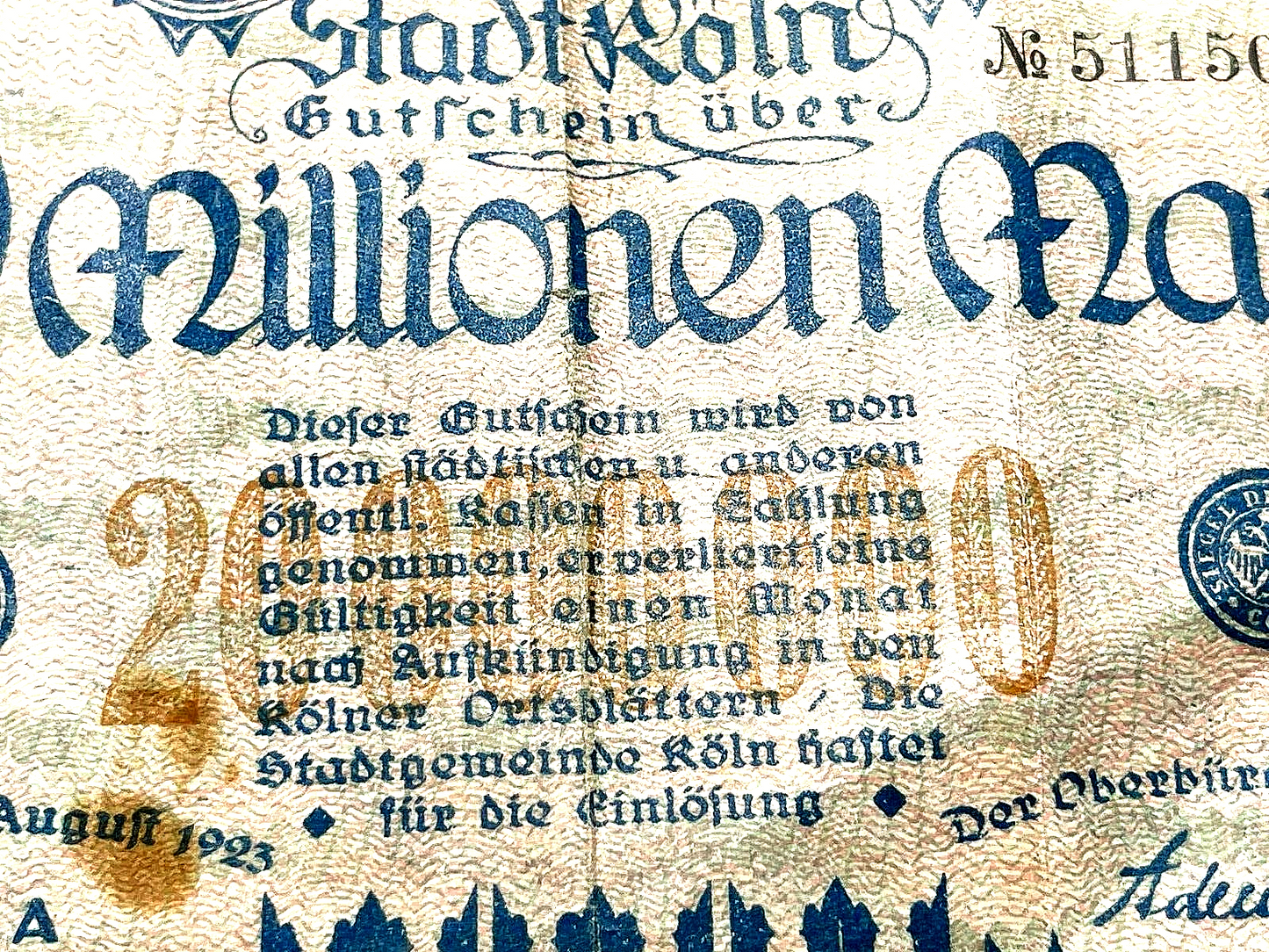 😍20 Million Mark German Pre WWII Bank-Note LOW PRICE Collector's VINTAGE Money